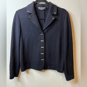 St. John collection by Marie gray black size 2 sport coat blazer work gold